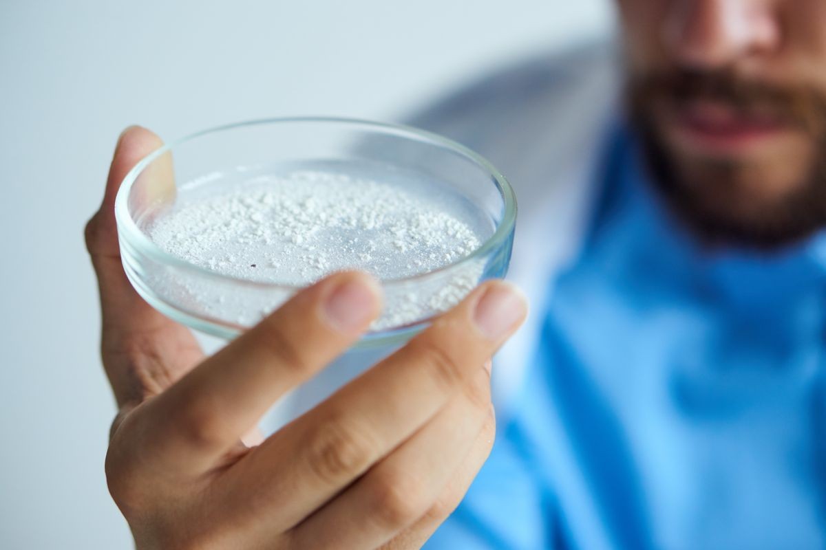 Petri dish with chemical powder Petri dish with chemical powder